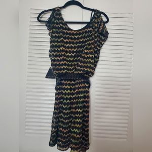 Black multi color dress with belt, size Med, from City Triangle